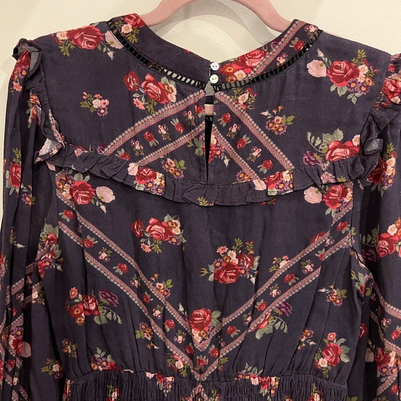 RAHI CALI - PURPLE FLORAL LONG SLEEVE RUFFLE MINI DRESS - SMALL - Picture 9 of 14